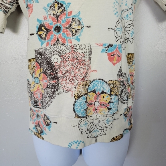 Lounge by Maurices Small Pullover Hoodie Shirt Beige Neutral Pattern Brown Blue - Picture 3 of 7